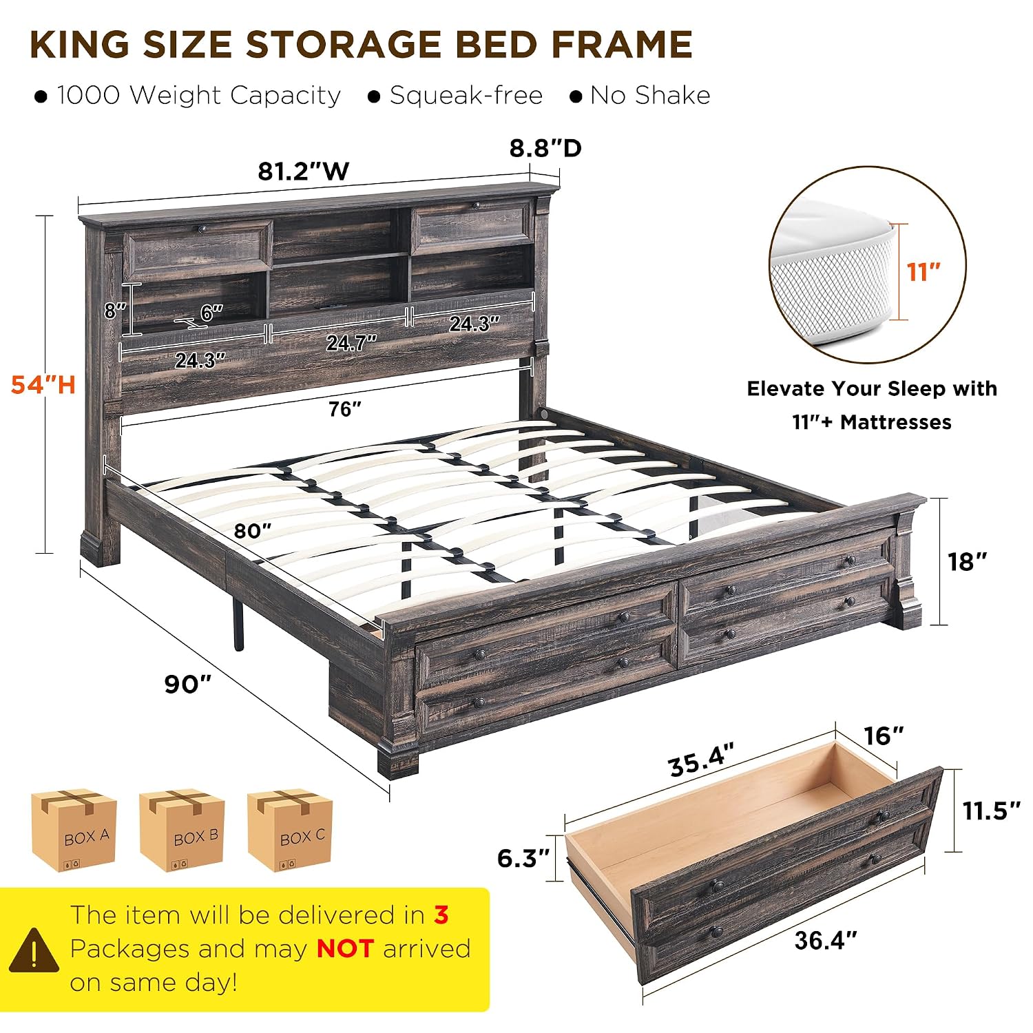 King Size Bed Frame With Storage Drawers - Estrutura de Cama King Size com