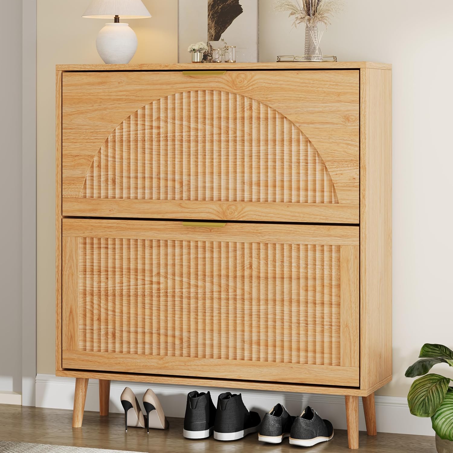 Shoe Rack Cabinet Narrow Entryway - Armário de sapatos de madeira com