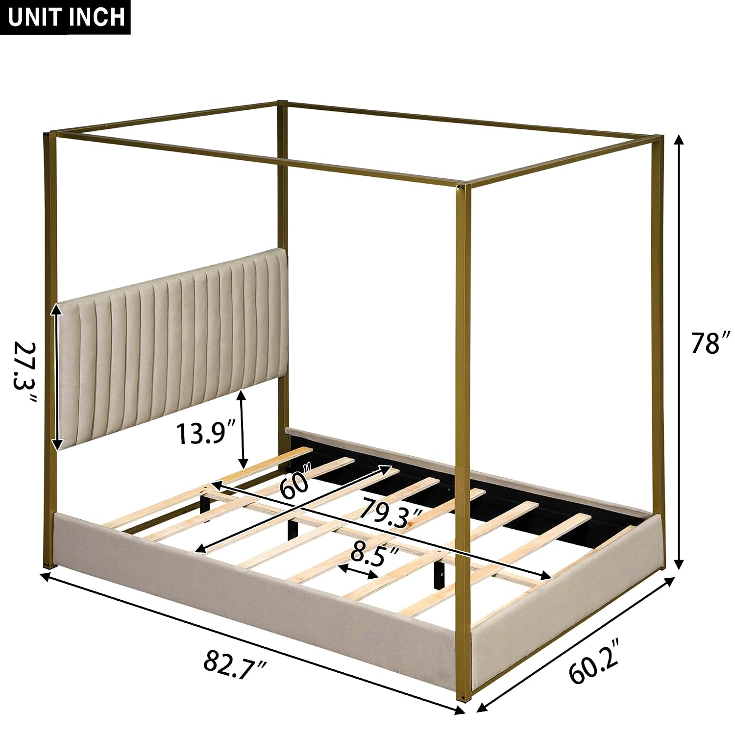 Canopy Bed Frame Metal Queen - Cama de Casal Moderna com Dossel,