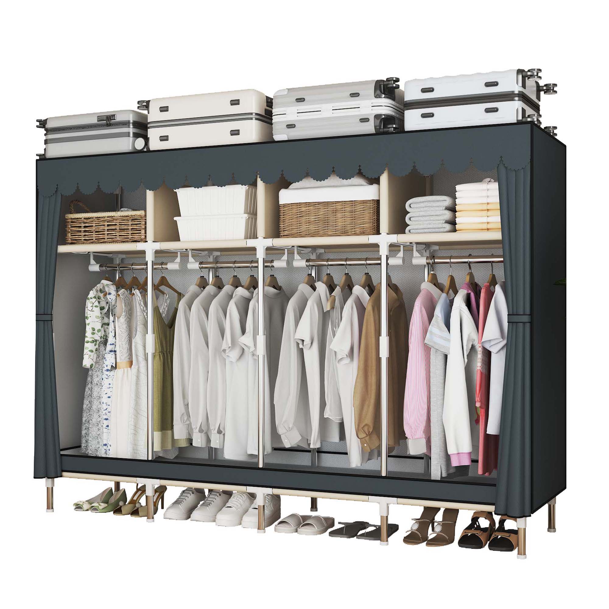 Wardrobe Closet Portable Fabric Cover - Guarda-roupa Portátil Amplo de 79 Polegadas