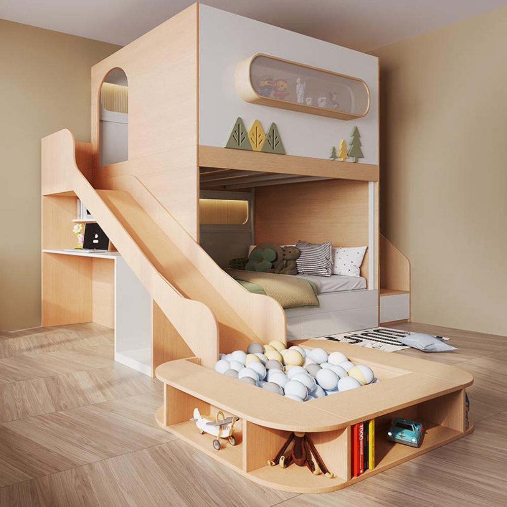Bunk Bed With Stairs And Slide - Cama Beliche Infantil Cápsula Espacial com