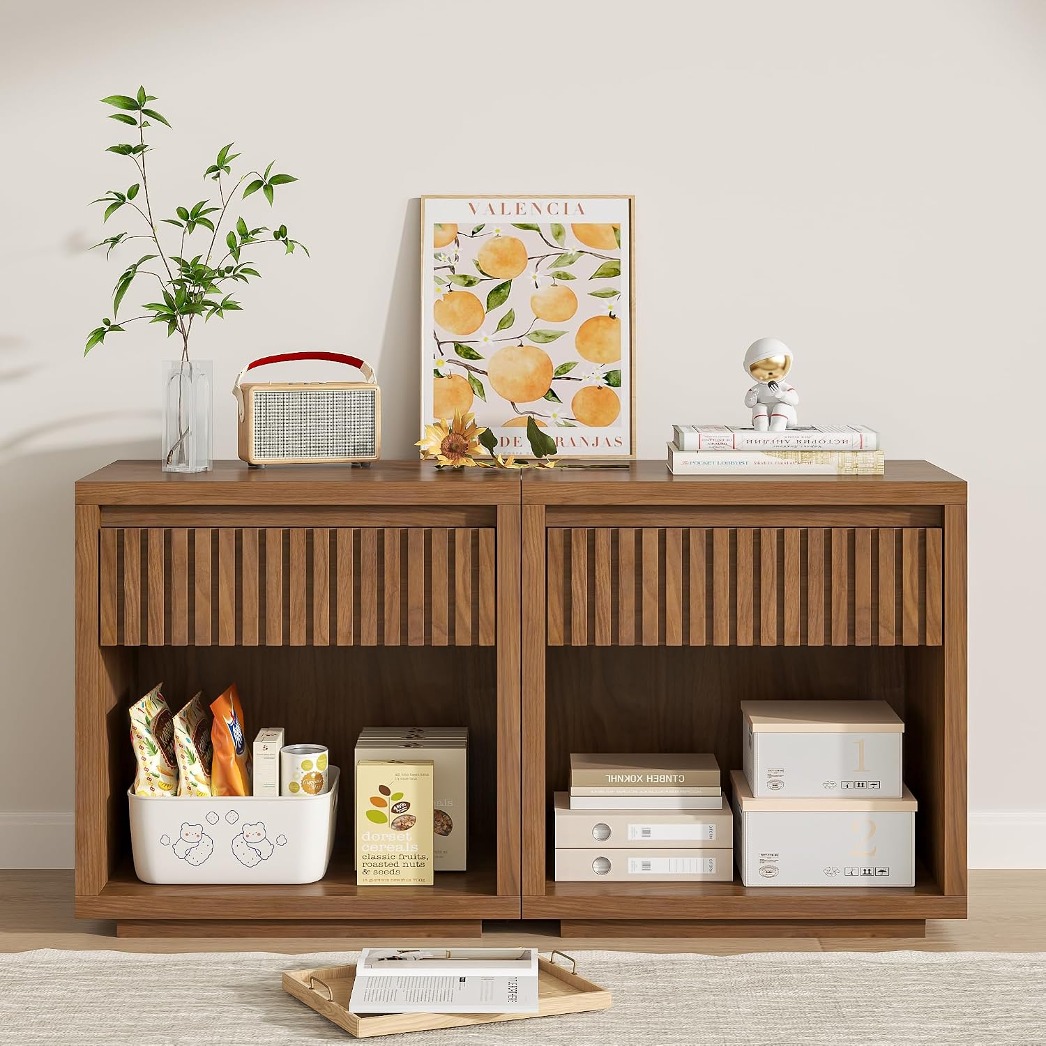 Solid Wood Nightstand 2 Drawers - Conjunto de 2 mesas de cabeceira