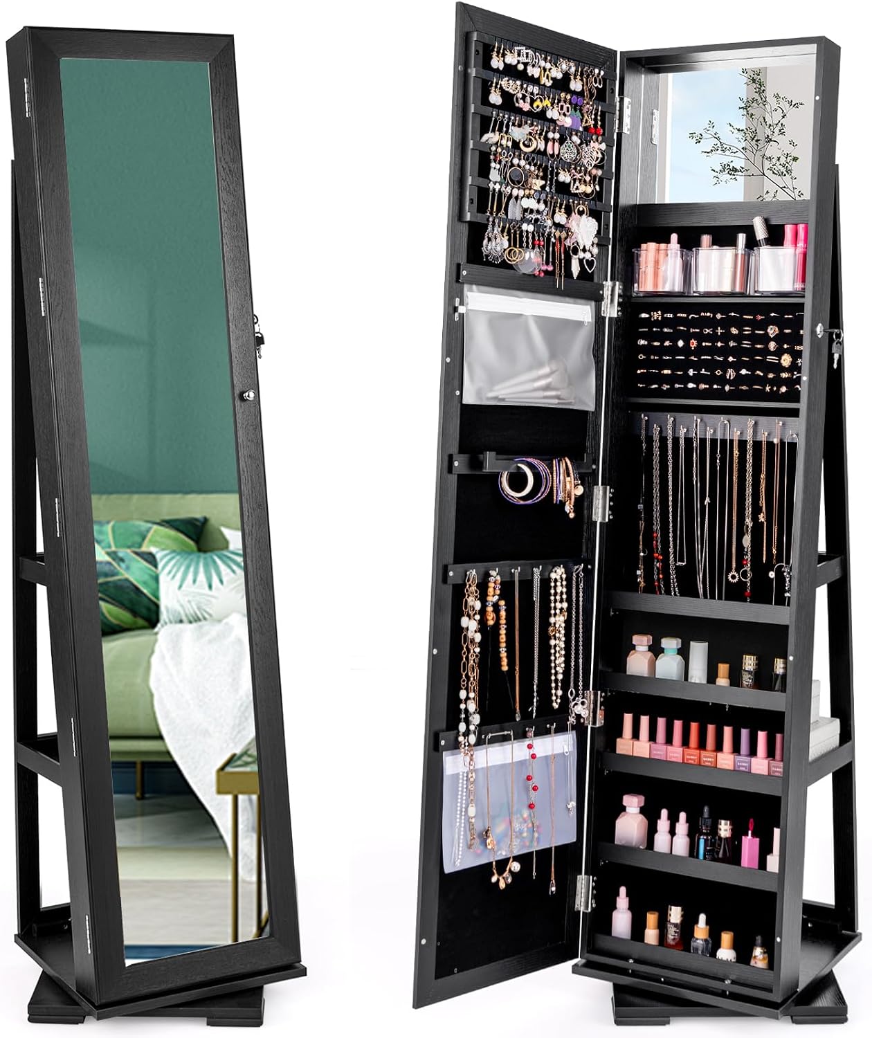 Full Length Mirror Jewelry Armoire - Armário de Joias Preto com Espelho