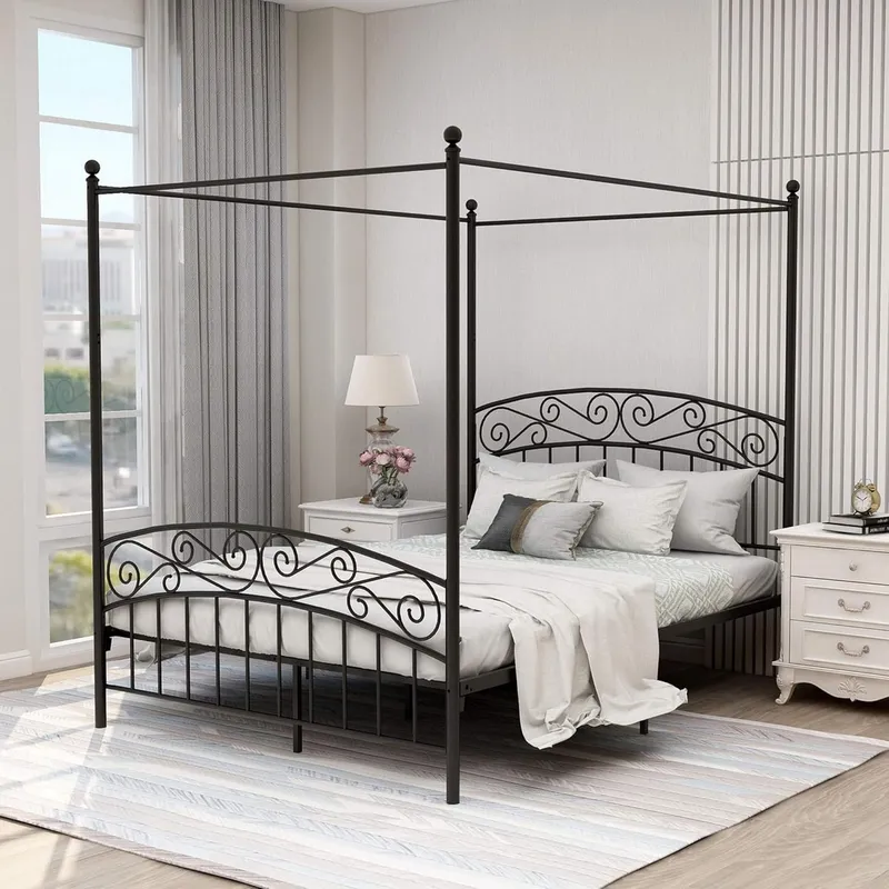 Estrutura de cama com dossel Q - Canopy Bed Frame Metal Queen avaliação e preço