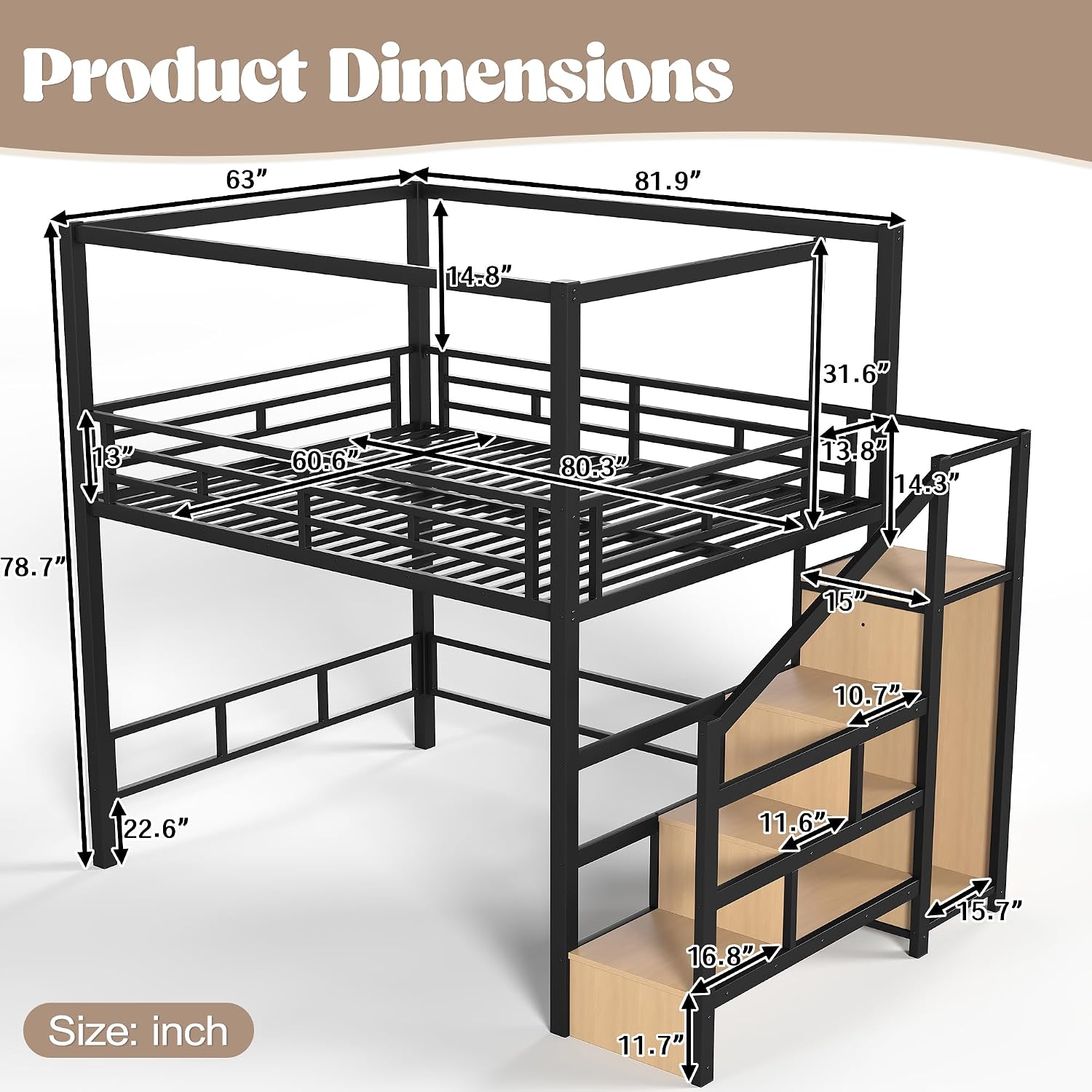 Cama alta tipo queen com escad - Canopy Bed Frame Metal Queen avaliação e preço