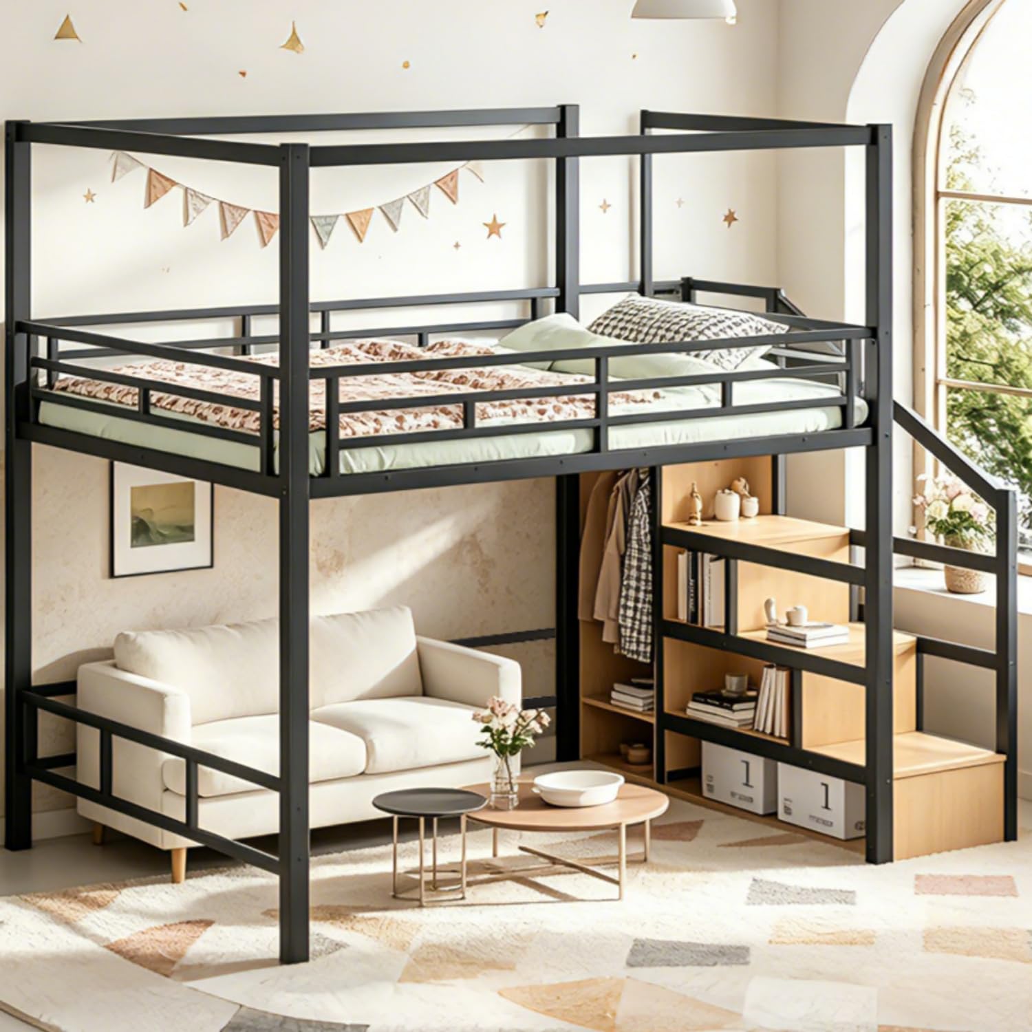 Cama alta tipo queen com escad - Canopy Bed Frame Metal Queen avaliação e preço