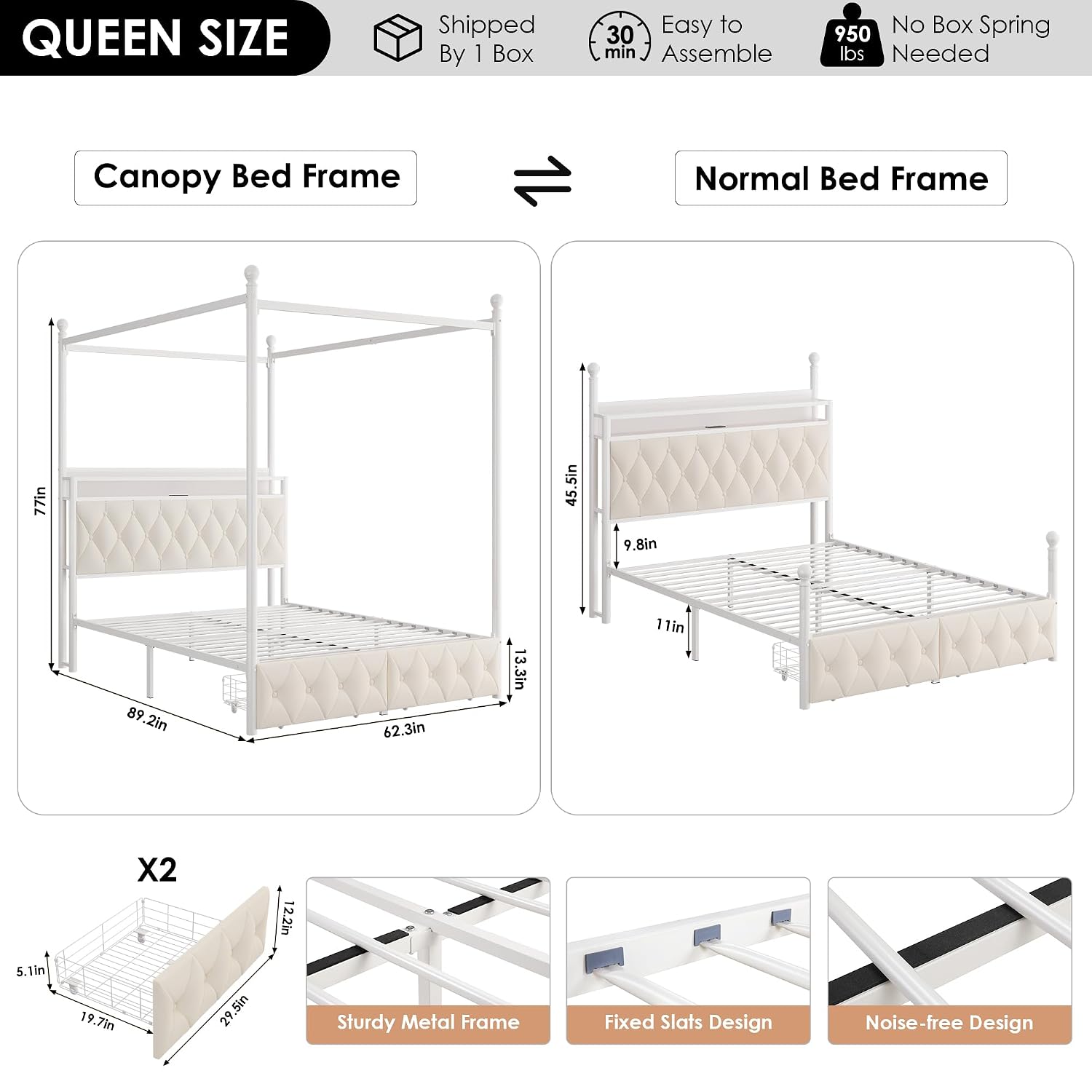 Cama com Dossel LED Tamanho Qu - Canopy Bed Frame Metal Queen avaliação e preço