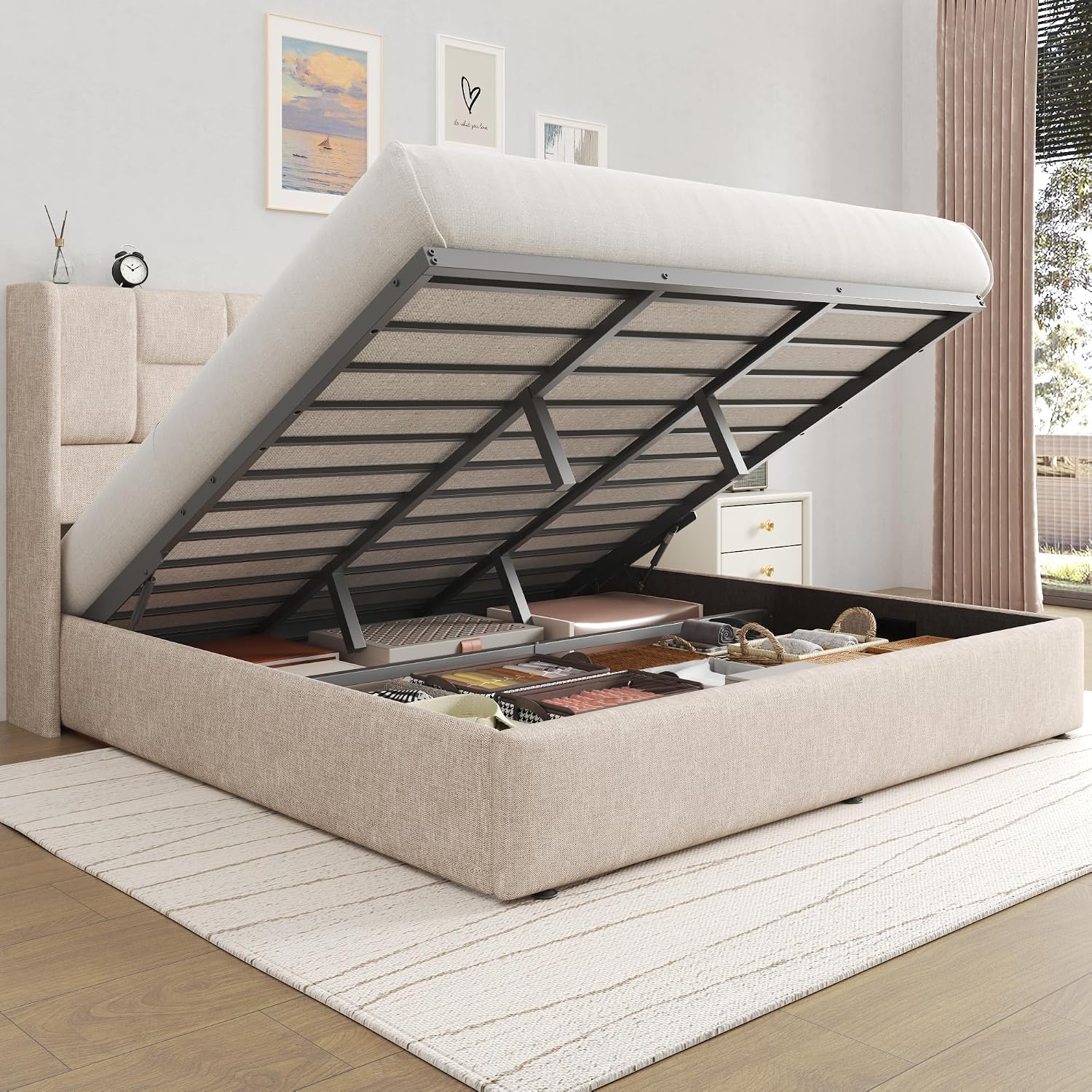 Estrutura de Cama King Estofad - Gas Lift Storage Bed Hydraulic avaliação e preço