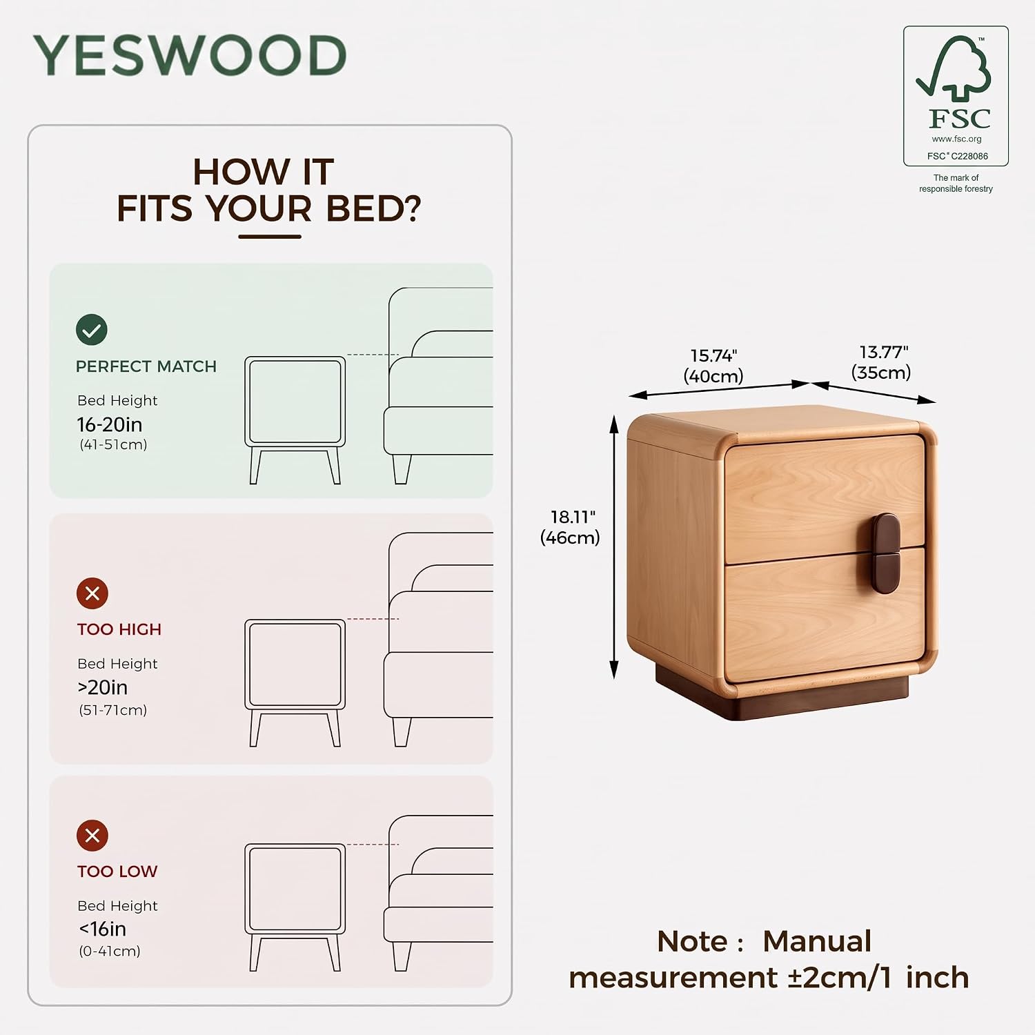 Mesa de cabeceira de madeira m - Solid Wood Nightstand 2 Drawers avaliação e preço