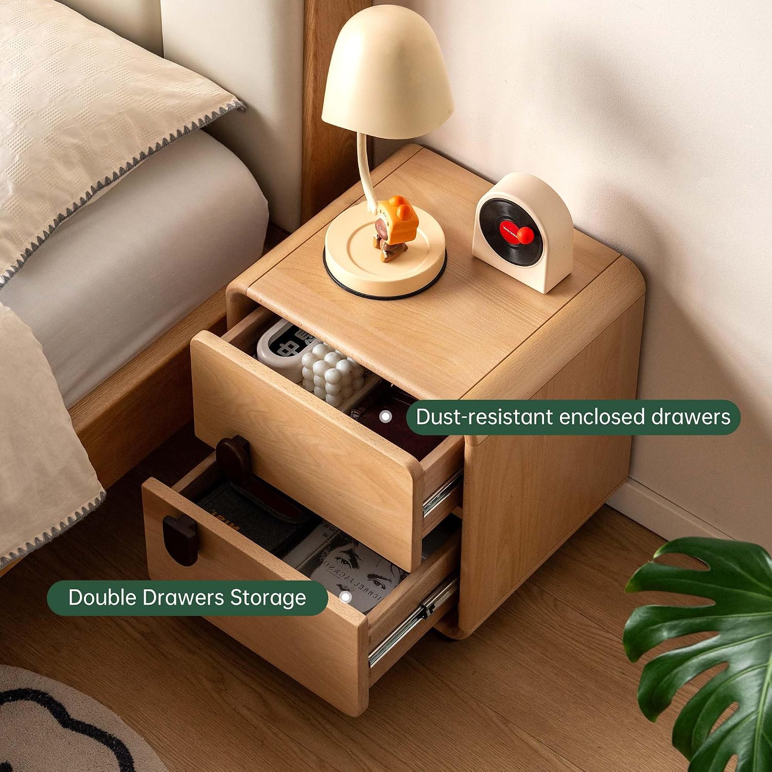 Mesa de cabeceira de madeira m - Solid Wood Nightstand 2 Drawers avaliação e preço