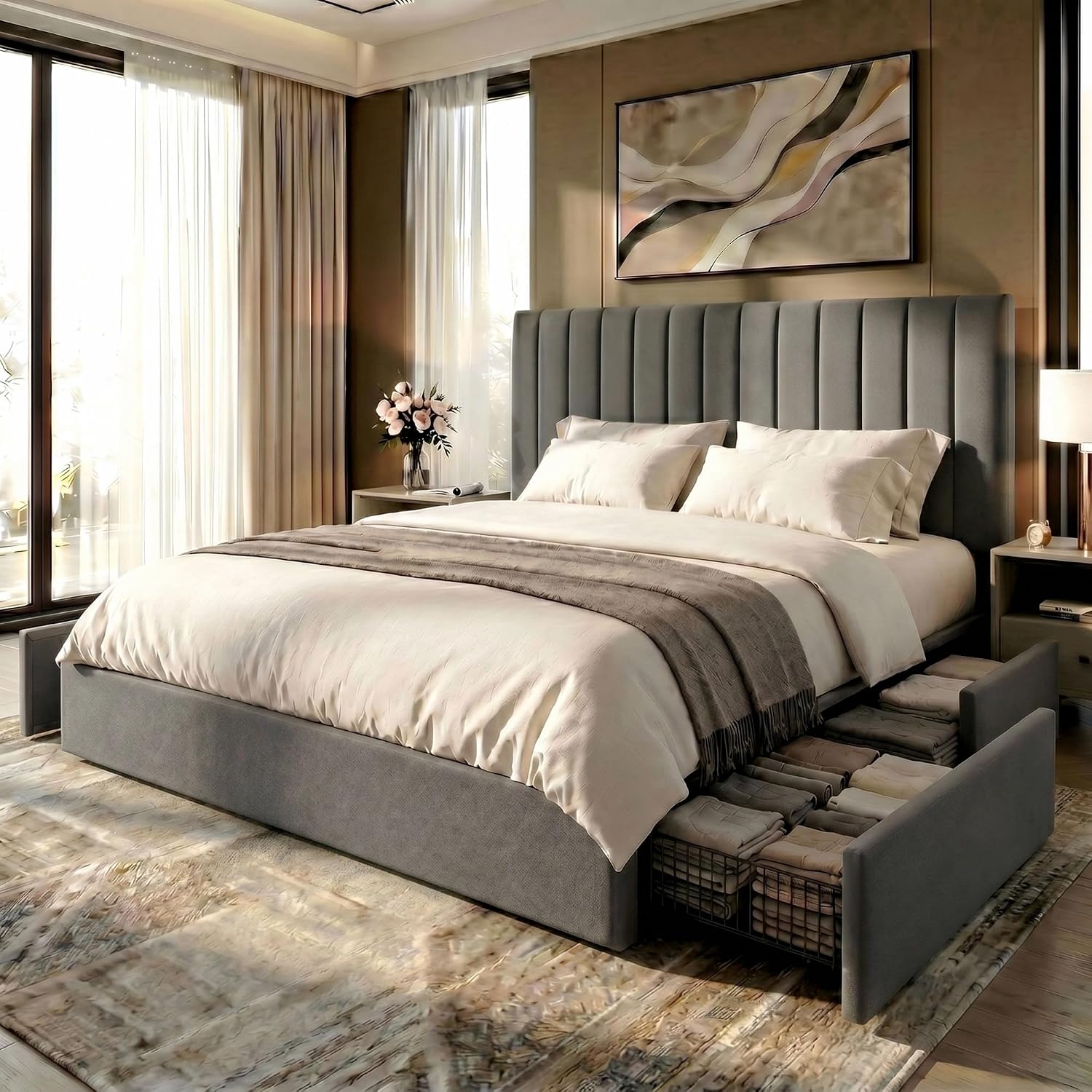 Estrutura de cama de plataform - King Size Bed Frame With Storage Drawers avaliação e preço