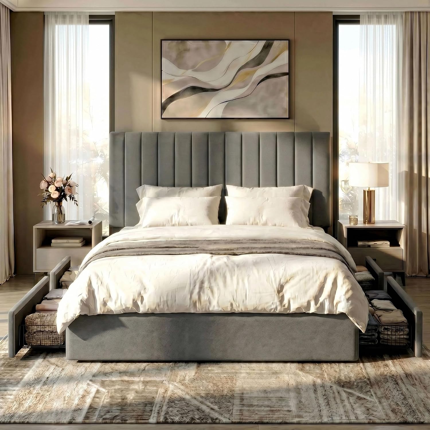Estrutura de cama de plataform - King Size Bed Frame With Storage Drawers avaliação e preço
