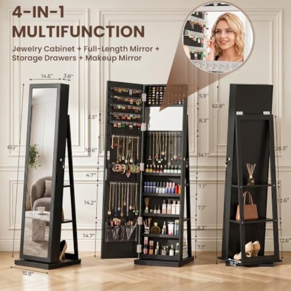 Elegante Armário de Joias Pret - Full Length Mirror Jewelry Armoire avaliação e preço