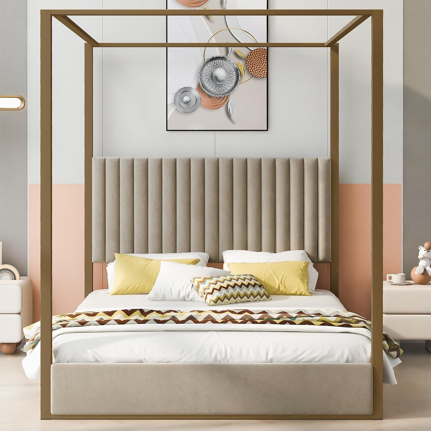 Cama de Casal Moderna com Doss - Canopy Bed Frame Metal Queen avaliação e preço