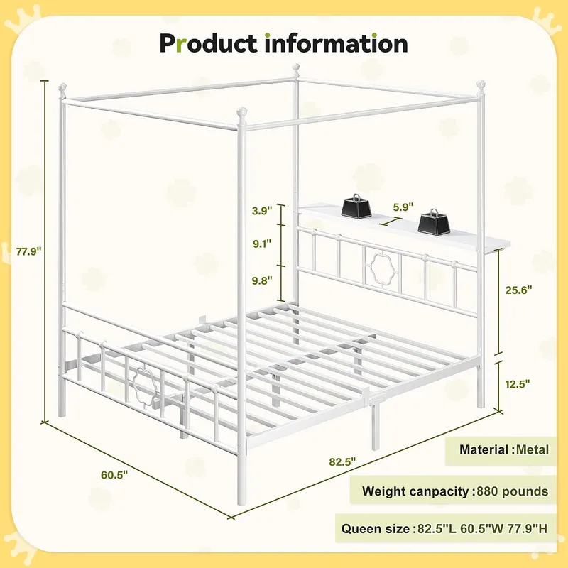 Estrutura de cama Queen com ca - Canopy Bed Frame Metal Queen avaliação e preço