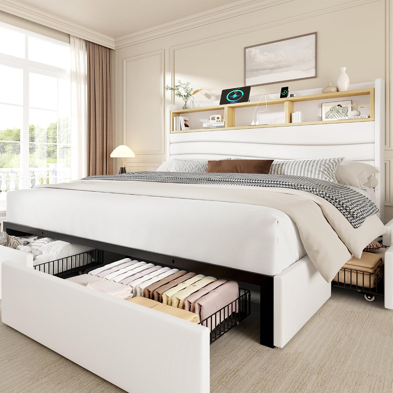 Cama King Size com 6 Gavetas d - King Size Bed Frame With Storage Drawers avaliação e preço