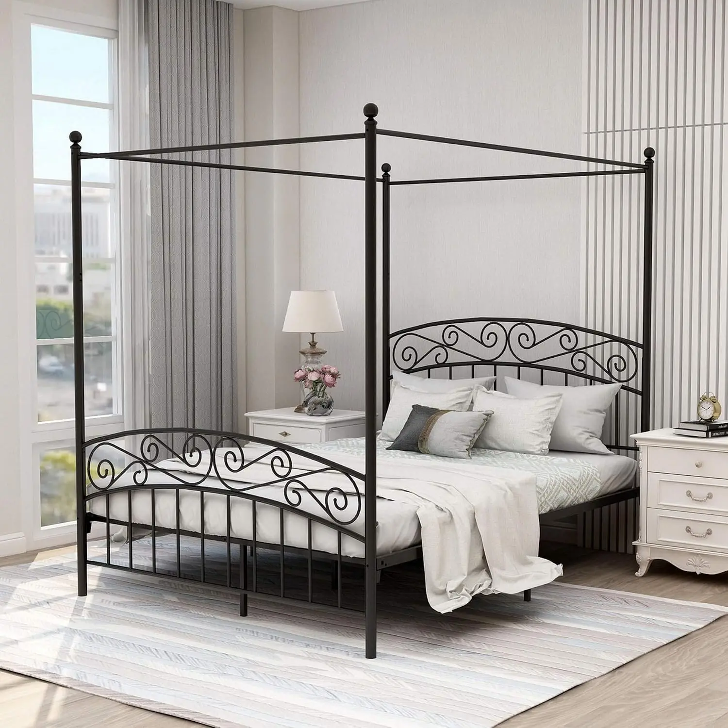 Cama de Dossel Queen Size com  - Canopy Bed Frame Metal Queen avaliação e preço