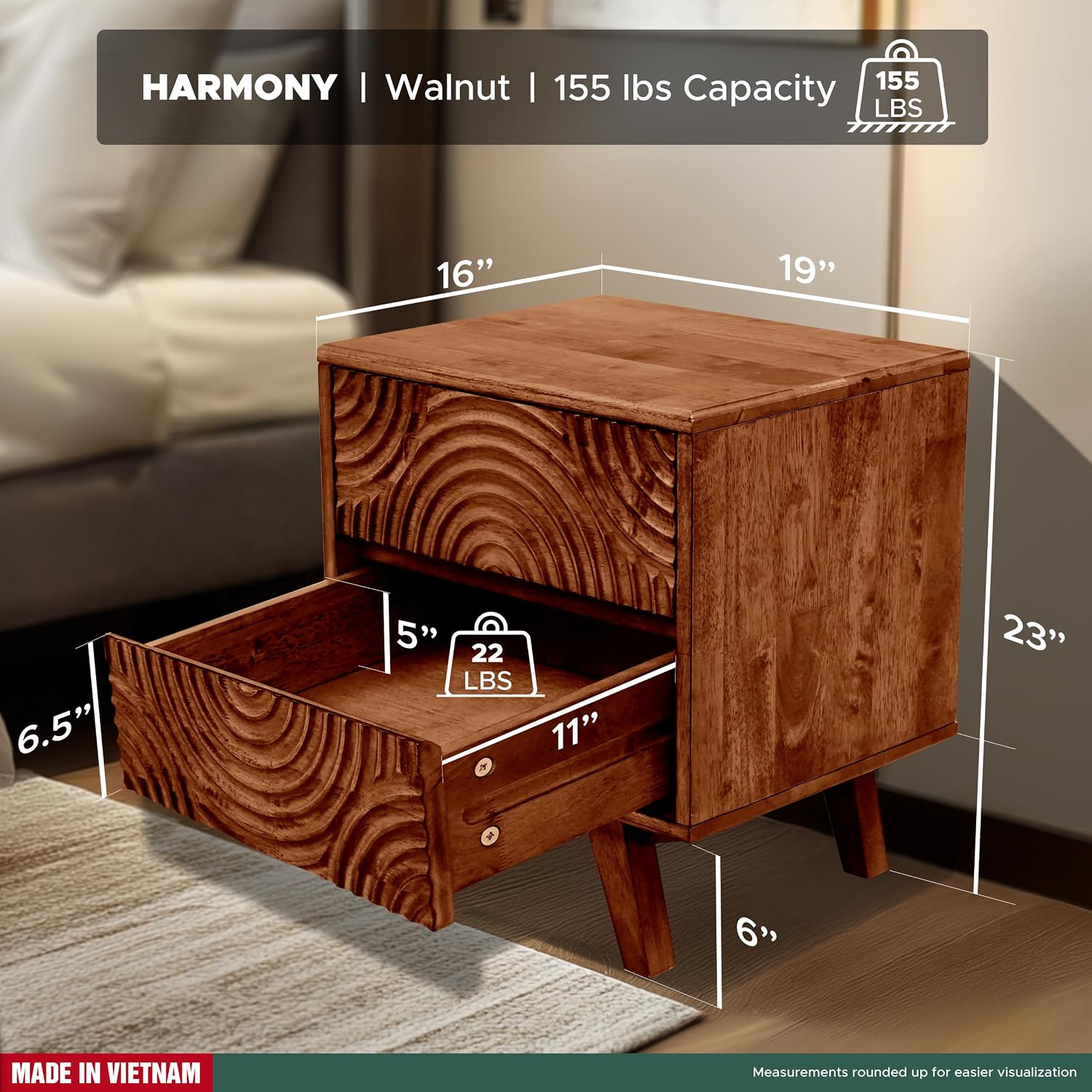 Mesa de Cabeceira de Madeira S - Solid Wood Nightstand 2 Drawers avaliação e preço