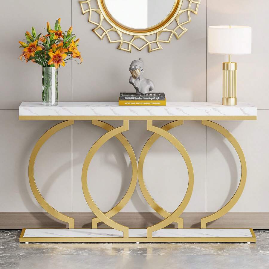 Mesa de console moderna dourad - Sofas avaliação e preço
