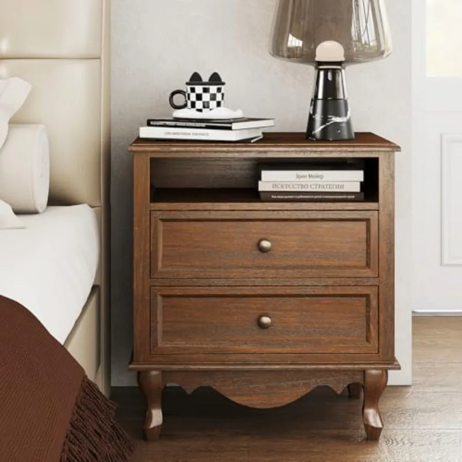 Mesa de cabeceira em madeira m - Solid Wood Nightstand 2 Drawers avaliação e preço