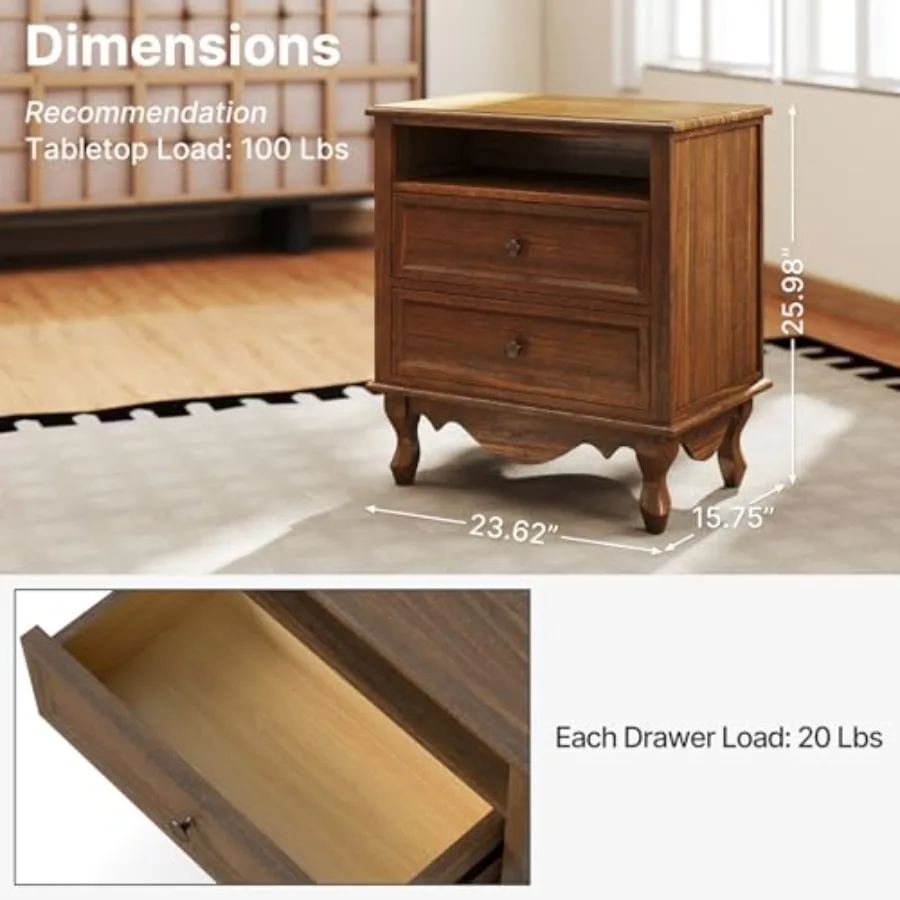 Mesa de cabeceira em madeira m - Solid Wood Nightstand 2 Drawers avaliação e preço