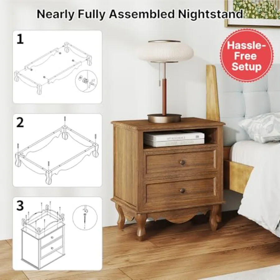 Mesa de cabeceira em madeira m - Solid Wood Nightstand 2 Drawers avaliação e preço