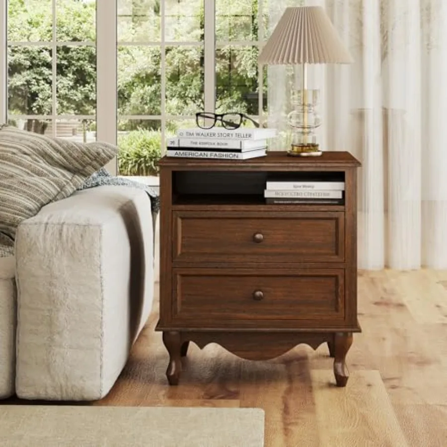 Mesa de cabeceira em madeira m - Solid Wood Nightstand 2 Drawers avaliação e preço