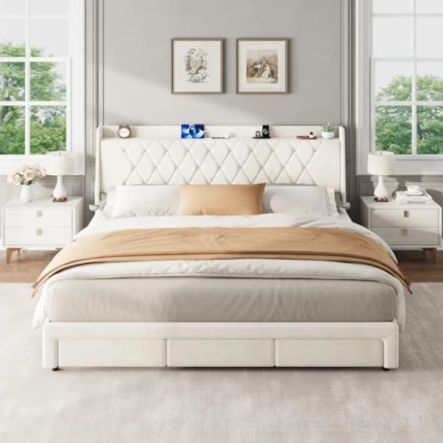 Estrutura de cama plataforma e - King Size Bed Frame With Storage Drawers avaliação e preço