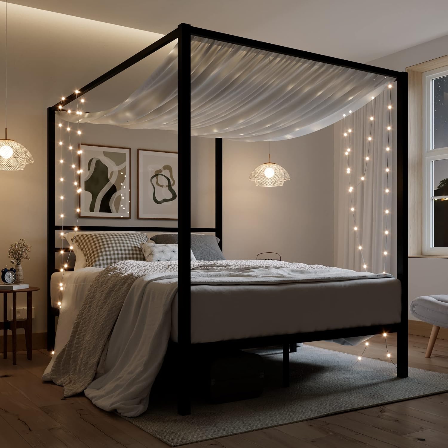 Estrutura de cama com dossel d - Canopy Bed Frame Metal Queen avaliação e preço