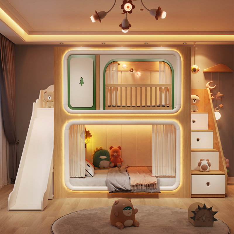Loft de dois andares crianças  - Bunk Bed With Stairs And Slide avaliação e preço