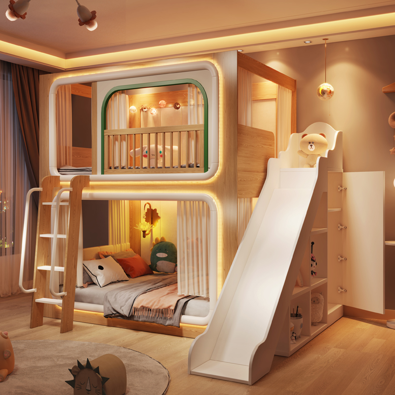 Loft de dois andares crianças  - Bunk Bed With Stairs And Slide avaliação e preço